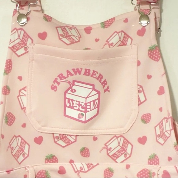 Hot Topic Sweet Society Strawberry Milk Shortalls | 5X | Pink - Picture 2 of 5